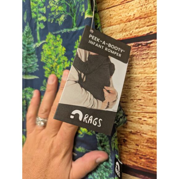 NEW RAGS Navy Blue Green Tree Tank Peek A Booty Romper Size 6-9 months - Picture 3 of 5